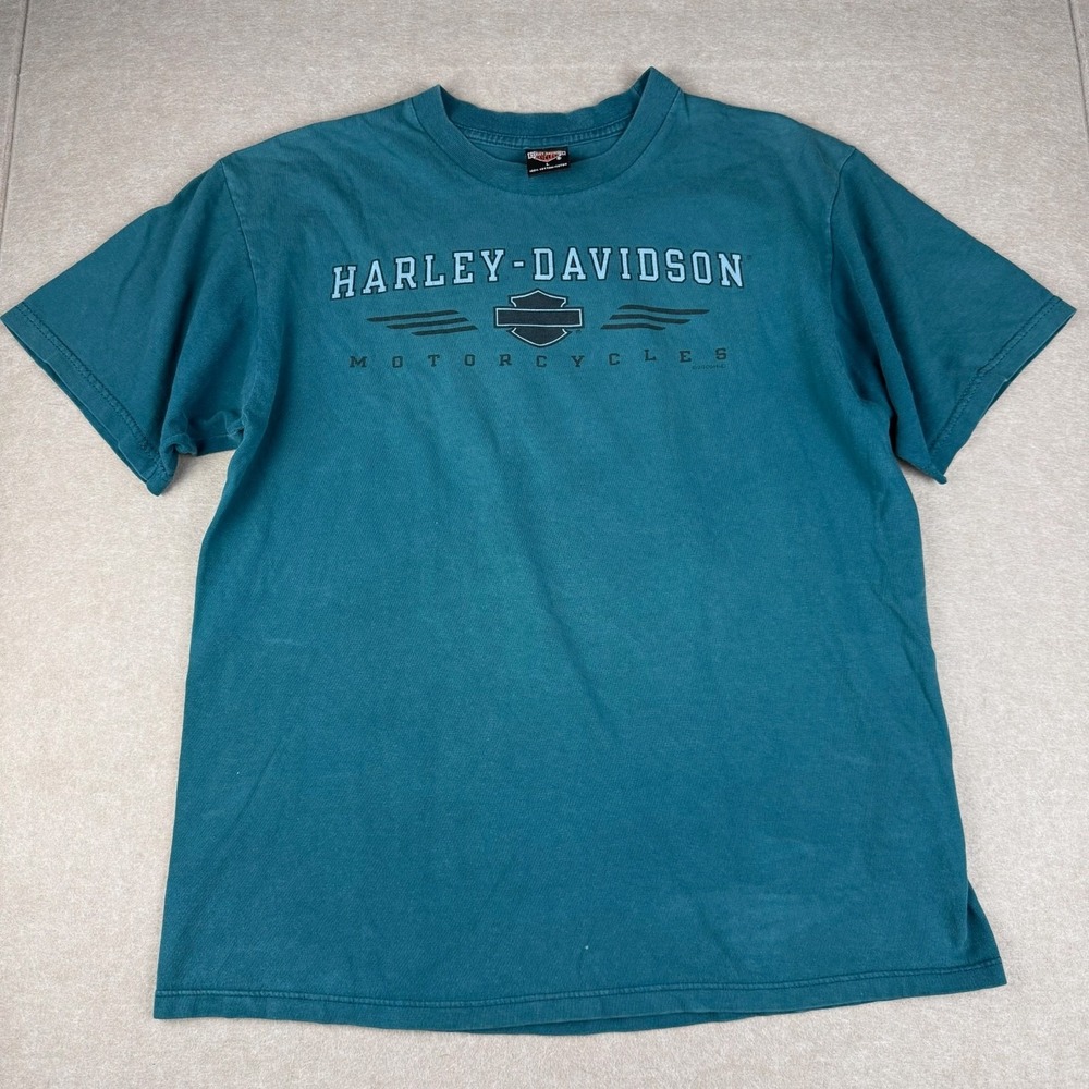 Vintage Harley Davidson Motorcycle Tee Mens Large Green Mason Ohio Bikers‎ USA